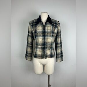 Vintage Positive Attitude Plaid Blazer Jacket Velvet Collar Preppy Academia Chic